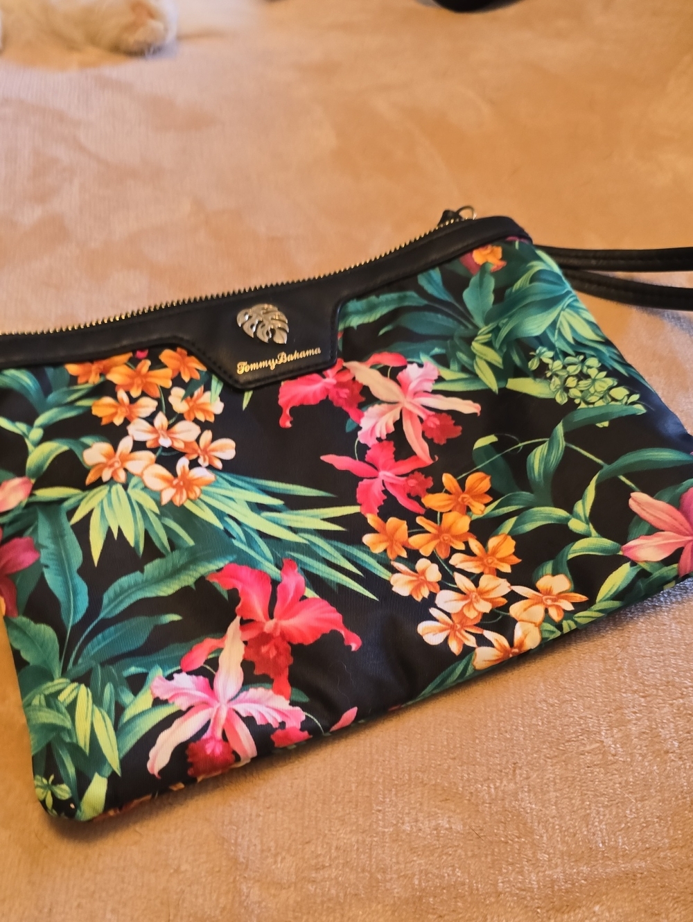 Tommy Bahama Black Floral Tropical Wristlet/makeup Bag. 10 By 8
